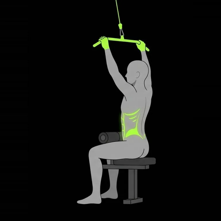 Lat pulldown, step 1 of 3: set the grip, brace the core